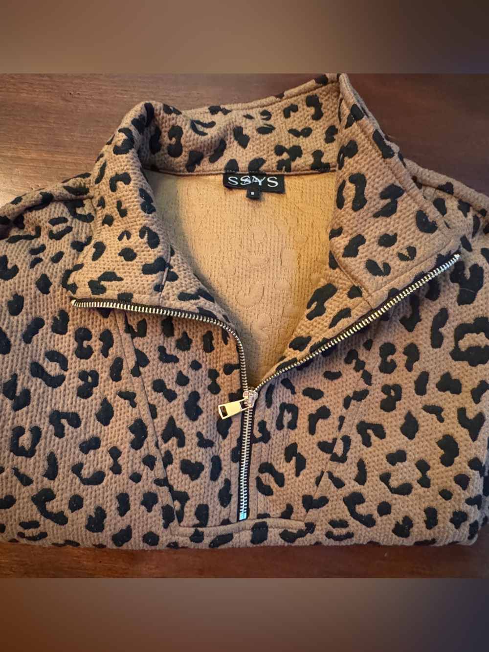 SSYS The Label “Anna” Leopard Print Quarter Zip Pullover - Brown & Black Small - Picture 2 of 8